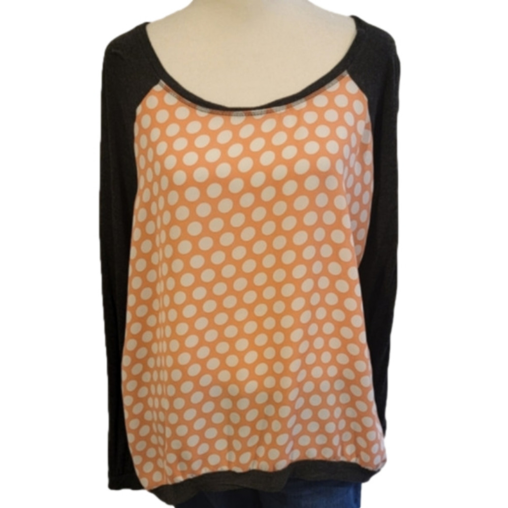 Xhilaration Long Sleeve Semi Sheer Polka Dot Front Round Neck Tee Size XL